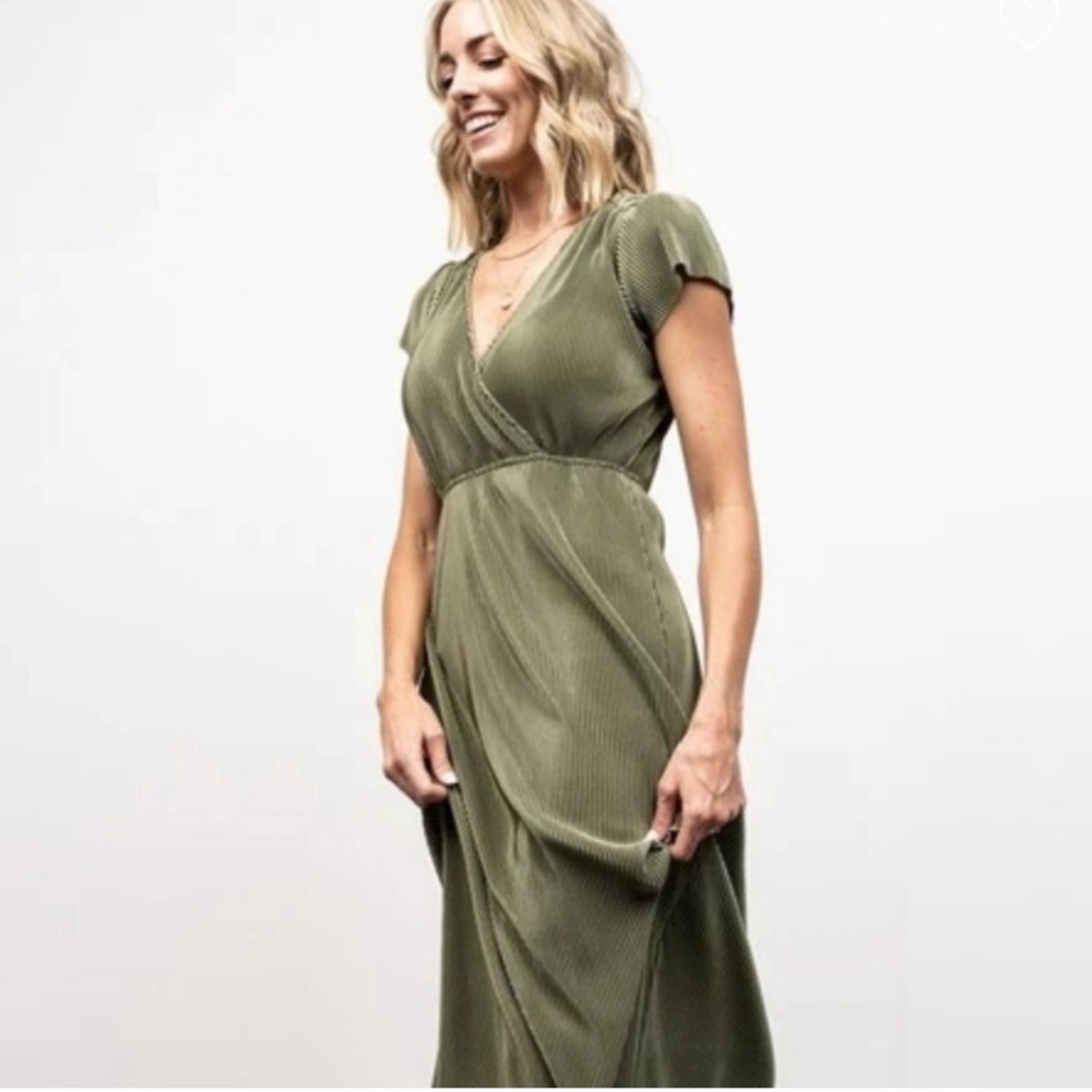 Balticborn Athena Pleated Maxi Dress Sage Green Maxi Small Tall